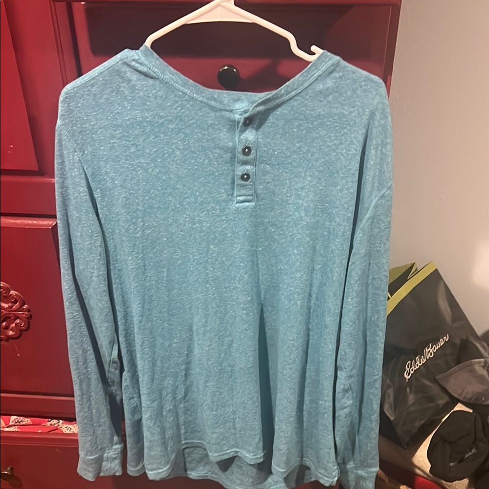 Blue Long Sleeve Henley Shirt